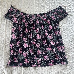 American Eagle Outfitters Black and Pink Ruffled Blouse